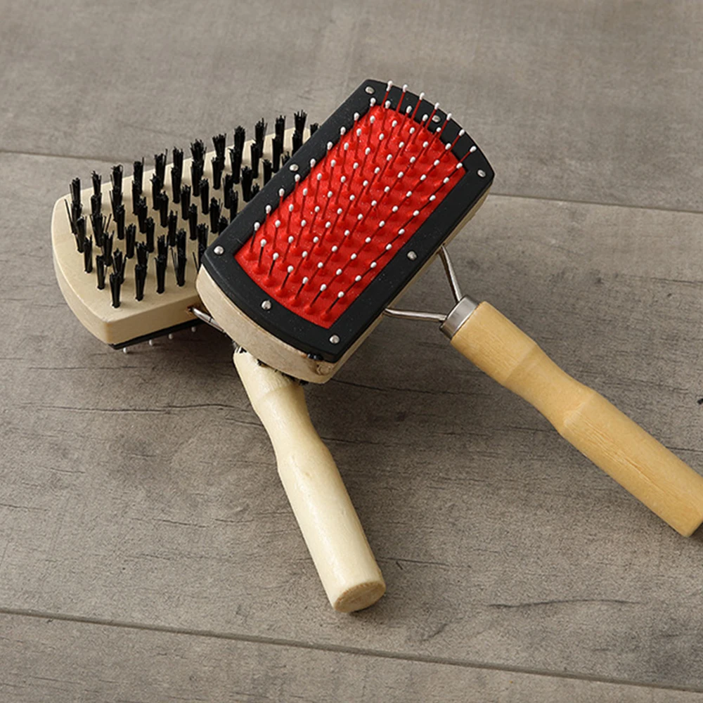 Высококачественная Двухсторонняя щетка для стрижки домашних животных с деревянной ручкой, расческа для ухода за длинными и короткими волосами для домашних животных