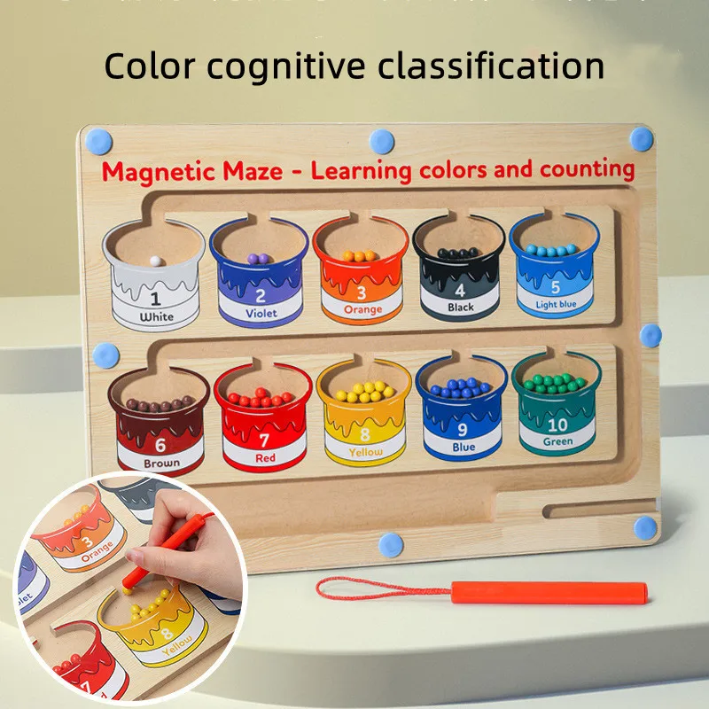 Learning Counting Wood Puzzle Board Baby Magnetic Color And Number Maze Montessori Fine Motor Skills Toys