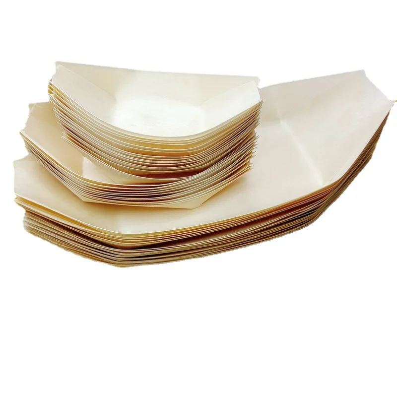 Disposable Wooden Sushi Snack Fried Food Boat Shaped   Sushi Boat Tableware