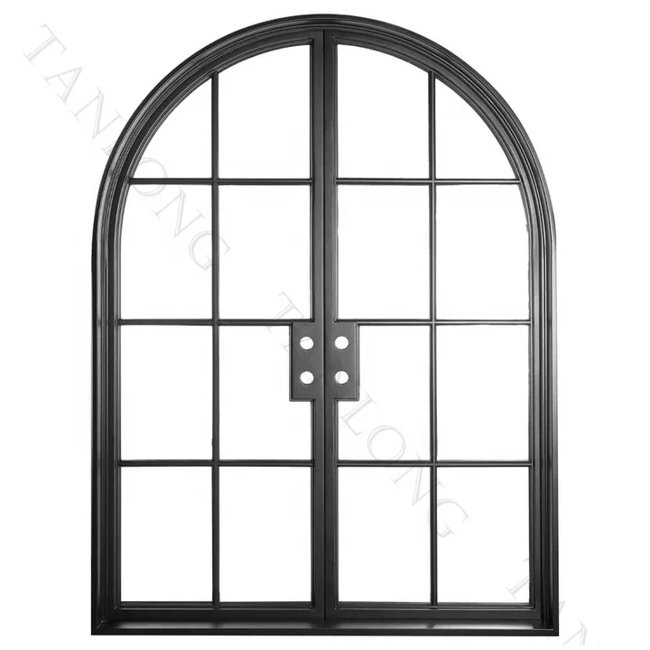 Factory Modern Iron French Front Door Arched Interior Door With Glass For Entrance House