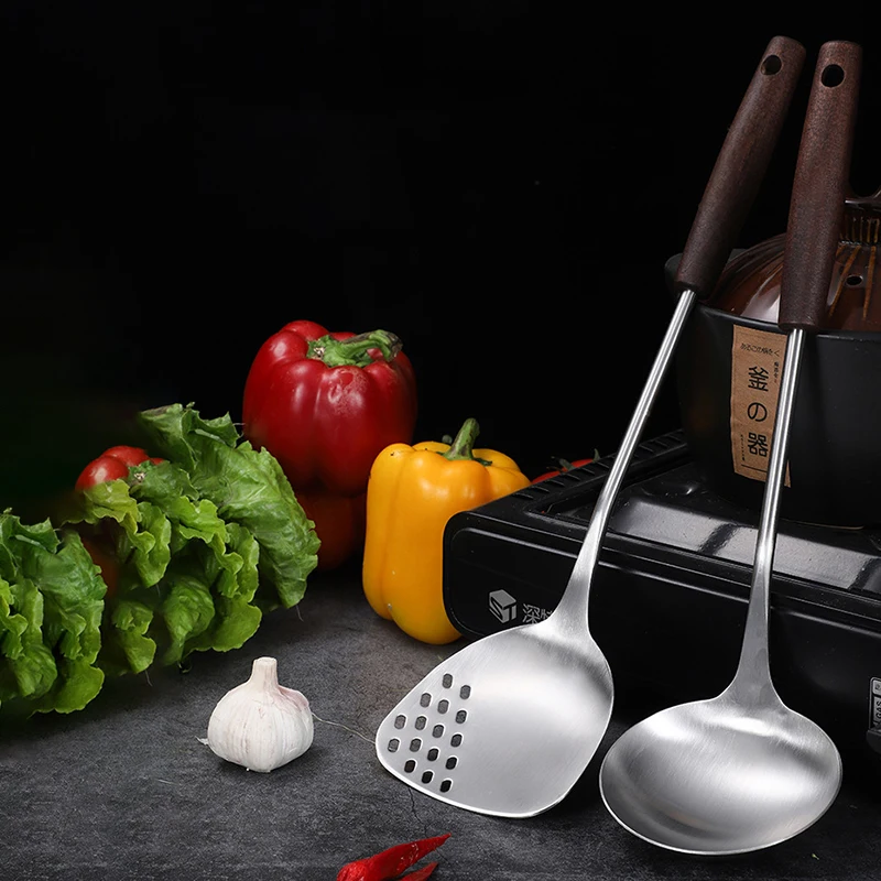 Роскошные аксессуары для деревянной ручки деревянная кухонная утварь из нержавеющей стали наборы инструментов оптом