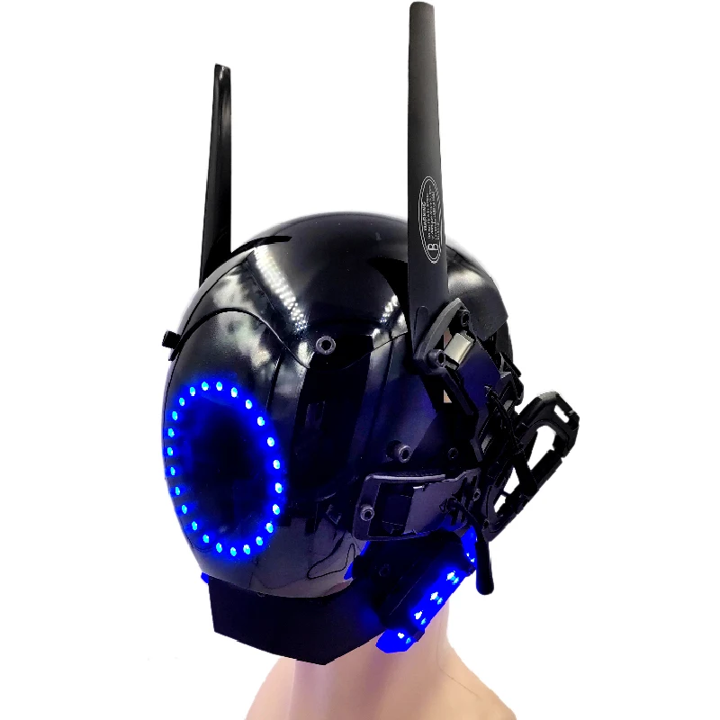 Cyberpunk mask with round lamp braids. Cosplay masks are the same for men and women. Sci-fi gear handcrafted mask helmet.