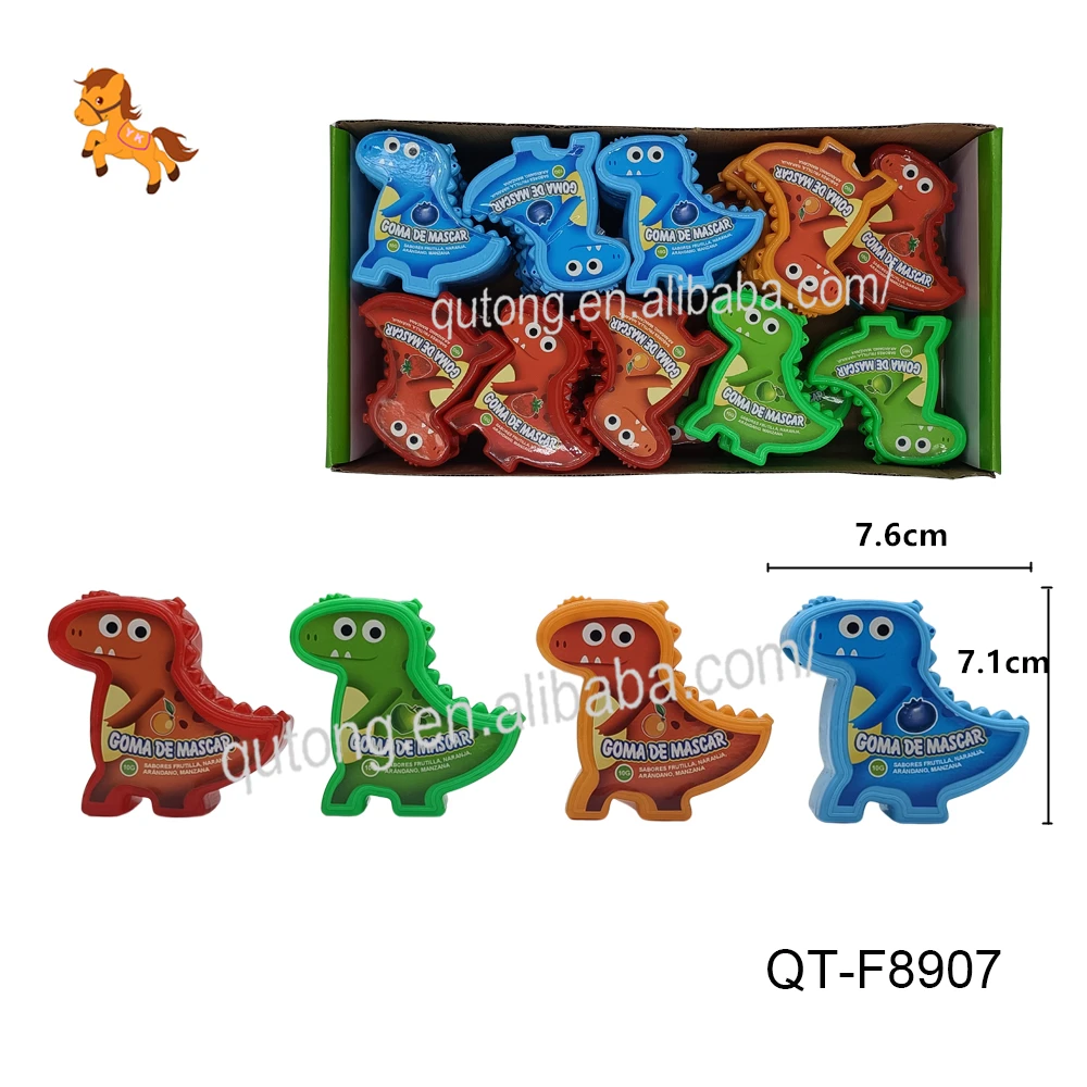 10grams roll in Cartoon Dinosaur Plastic container bubble gum candy With Tattoo Sticker
