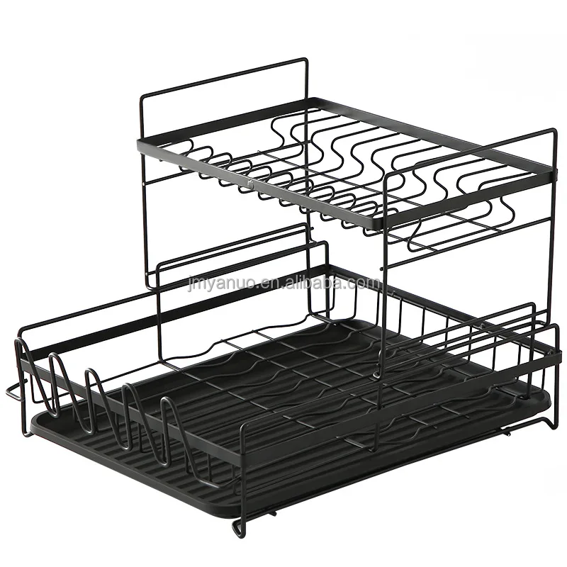 Dish Rack Two Tier Metal Compact Dish Plate Drying Rack Dish Dryer Plate Drainer 2 Tier Kitchen Sink Rack