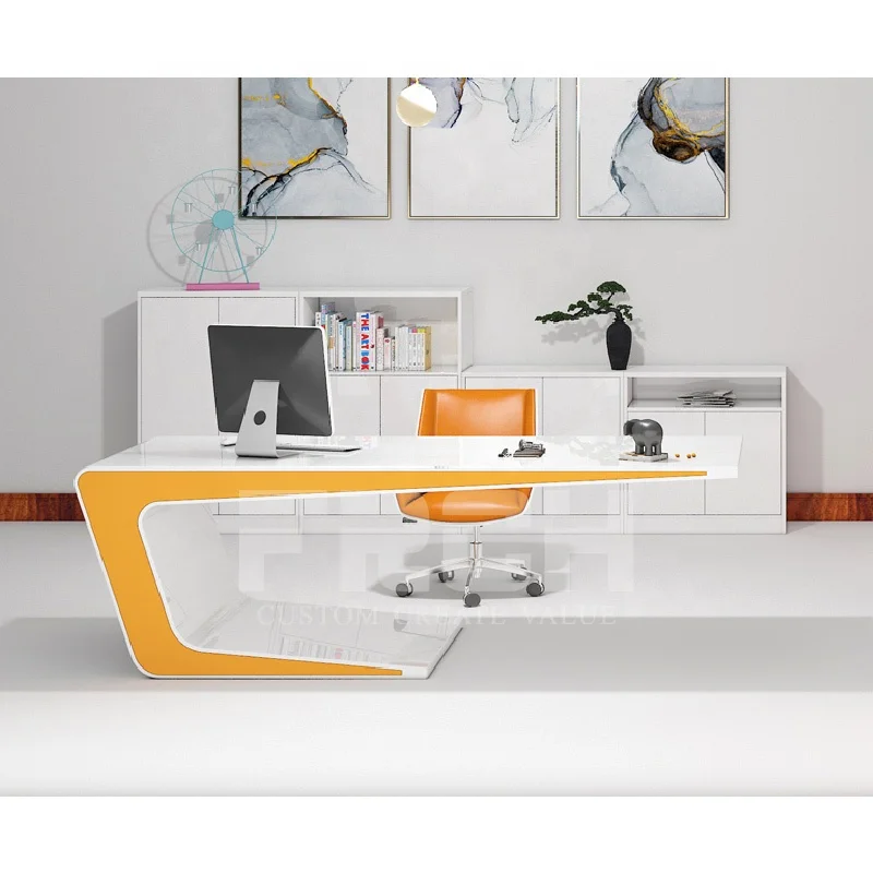 Customized High Glossy Modern Office Supplies Wooden Organizer Executive Manager Office Desk