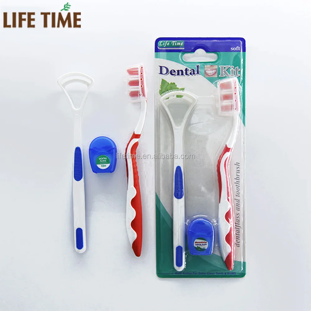 Dental oral care hygiene cleaning kit tongue cleaner toothbrush and dental floss for hotel