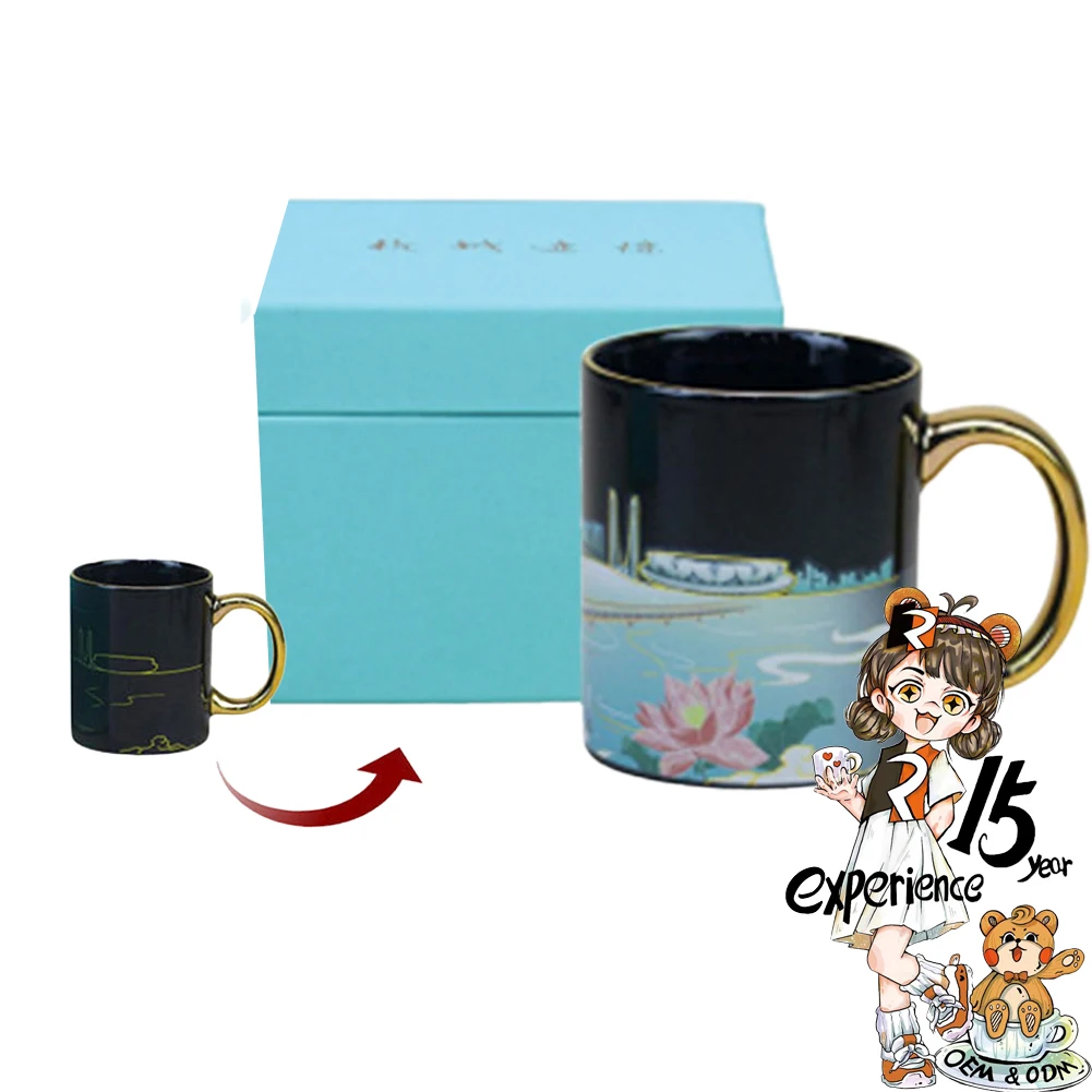 Wholesale Custom Personalized Black Ceramic Heat Sensitive Magic Color Changing Coffee Mugs for Sublimation B2CB
