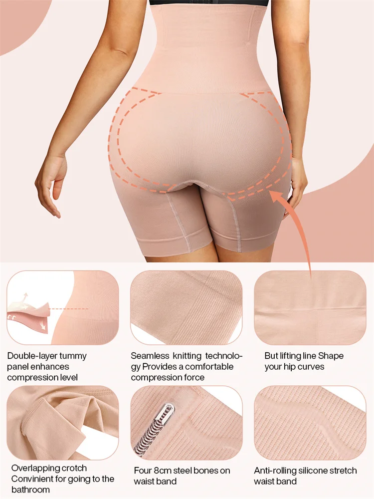 Hexin Wholesale 4 Steel Bones Tummy Panel Butt Lifter Hip Padding High Waist BBL Shapewear Shorts For Women