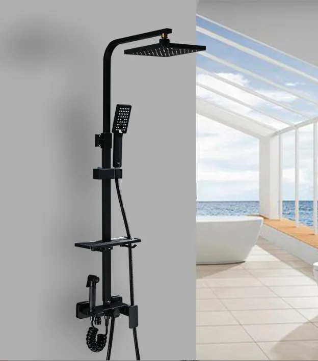 Bathroom black stainless steel 304 shower sets hot cold shower mixer in wall rain concealed shower set