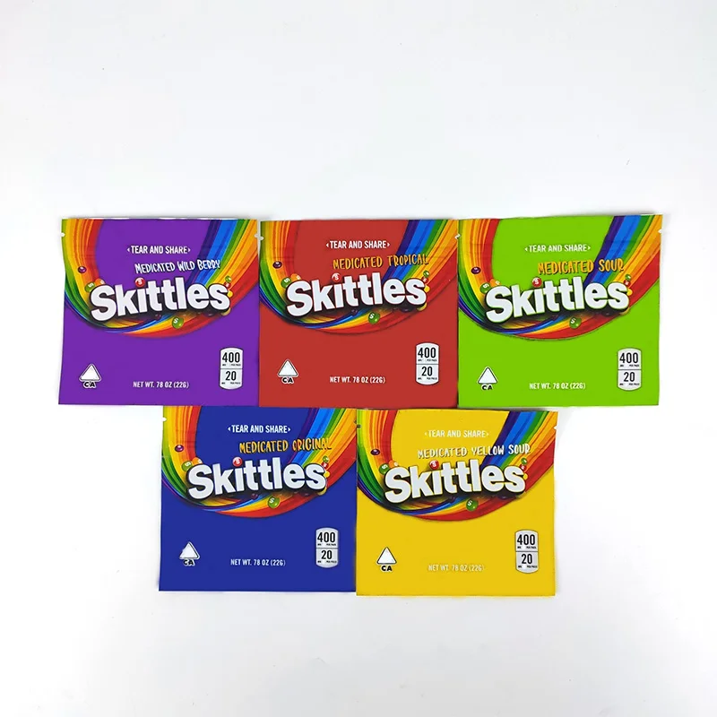 
Hot sales 7 designs stoner plastic packaging patch 500mg candy bag with resealable zipper 