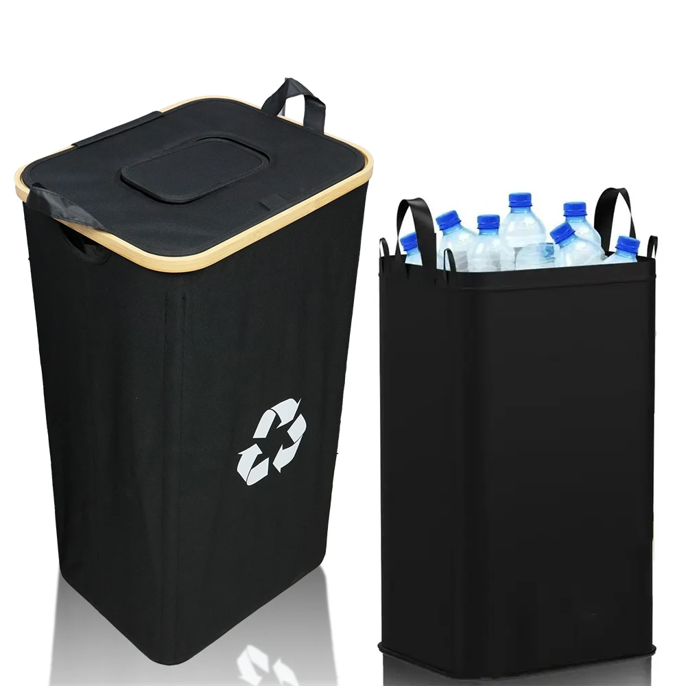 Foldable And Portable Durable Large Bottle Storage Basket Indoor Home Recycling Bins With Lid For Household