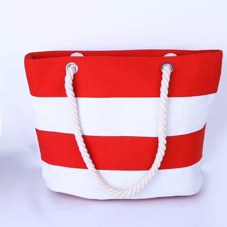 Best Price Wholesale Stripe Women Canvas Beach Tote Bags