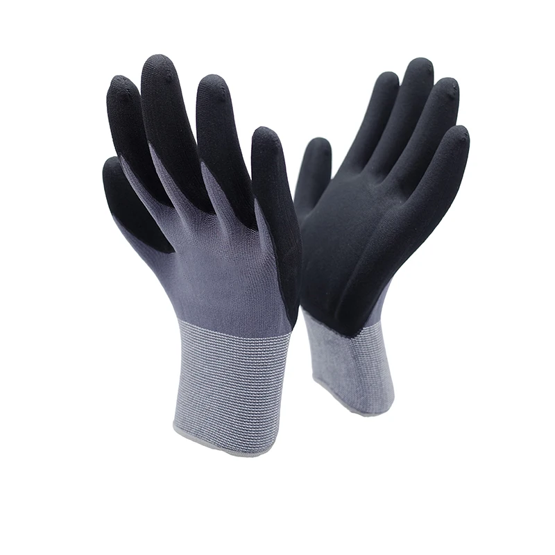 Factory Wholesale 15g Red Nylon Spandex Black Micro Nitrile Foam Coated Glove For Safety Works