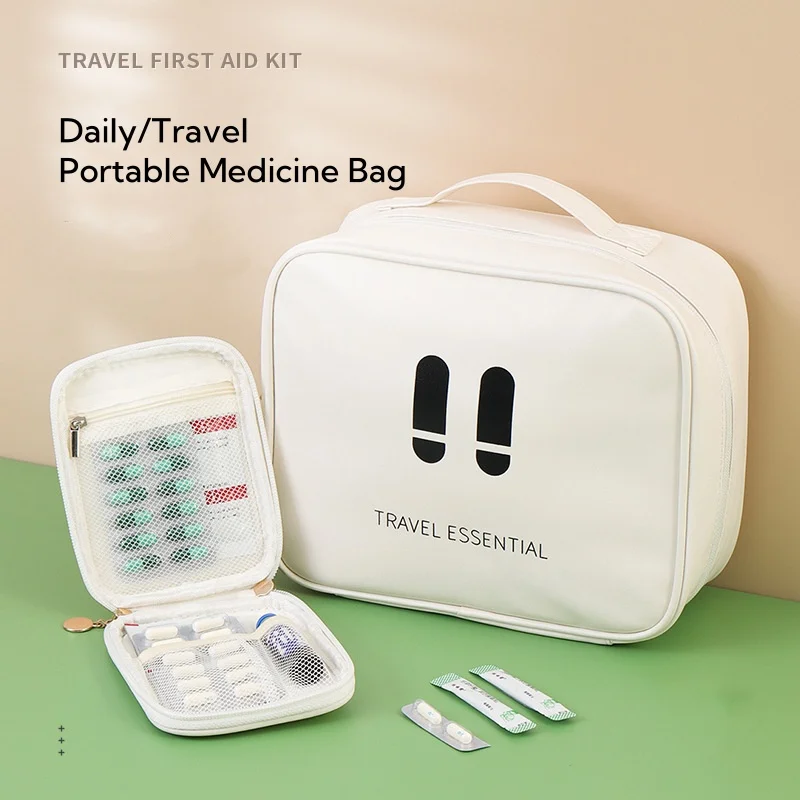 Outdoor Emergency First Aid Kit, Portable Empty Medicine Storage Bag, PU Waterproof First Aid Bag for Travel Home Camping