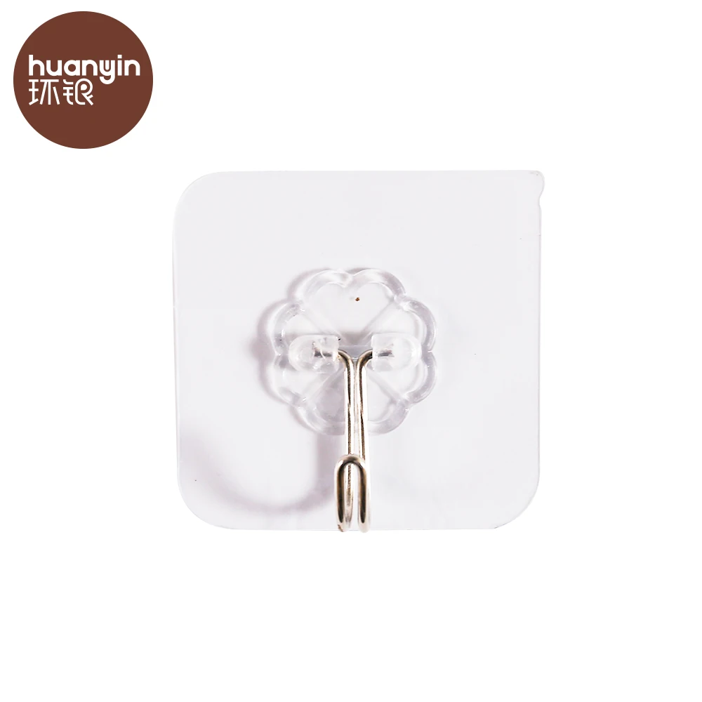 Kitchen 6pcs square plastic adhesive wall hooks hanger strong transparent