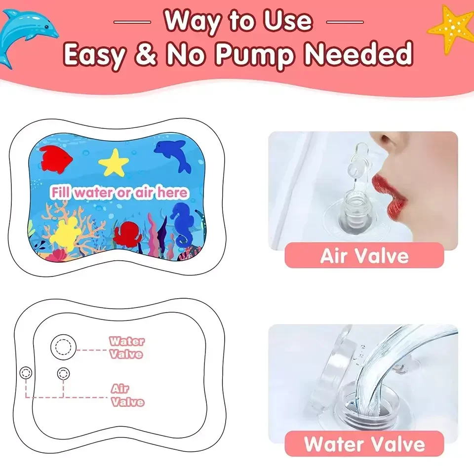 Tummy time baby water inflatable double sided water proof baby play mat for kids early education