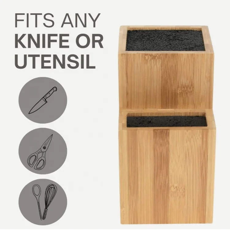 Universal Knife Holder Two-Tier Knife Storage Bamboo Knife Block with Bristle