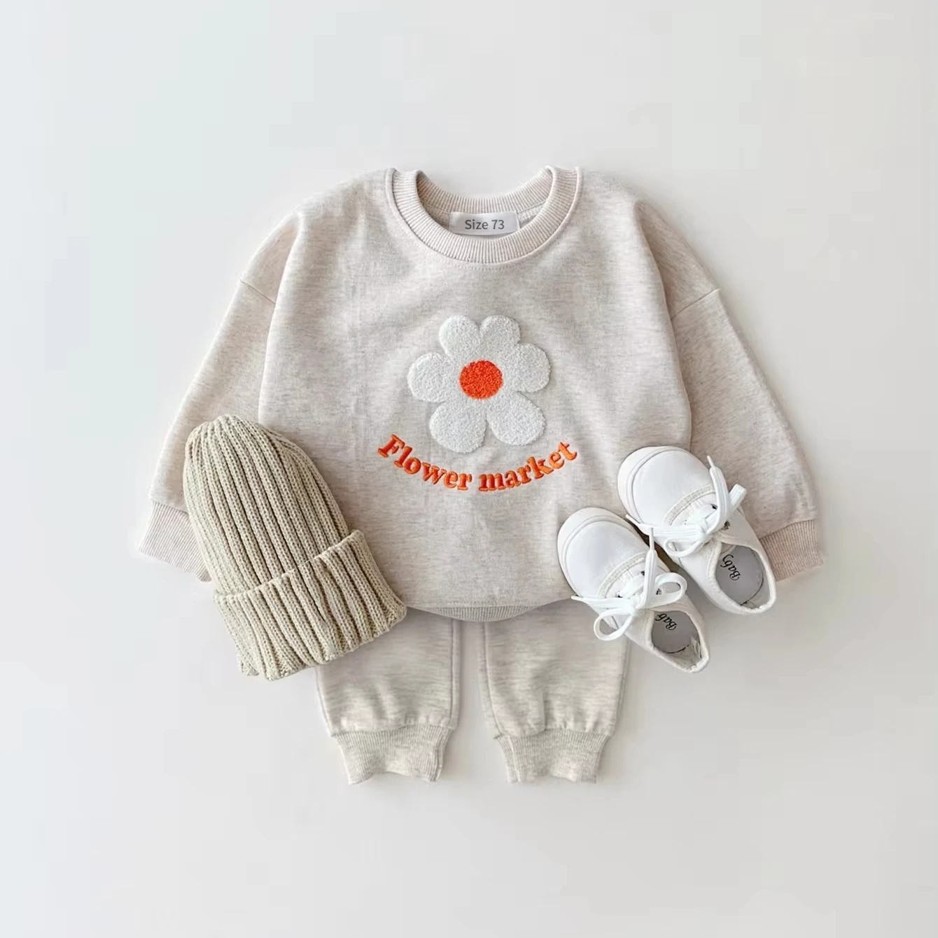 Cotton Flowers Sweatshirt+Pants 2 Pcs Tracksuit Toddler Girl Clothes Set Baby Girls Boutique Outfits