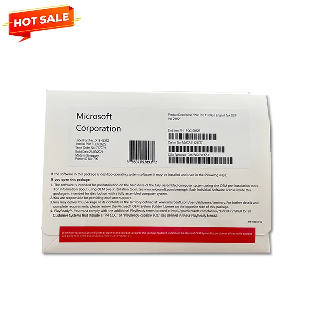 Windows 11 профессиональный английский язык Pro OEM DVD полный пакет Оригинальный ключ 12 месяцев