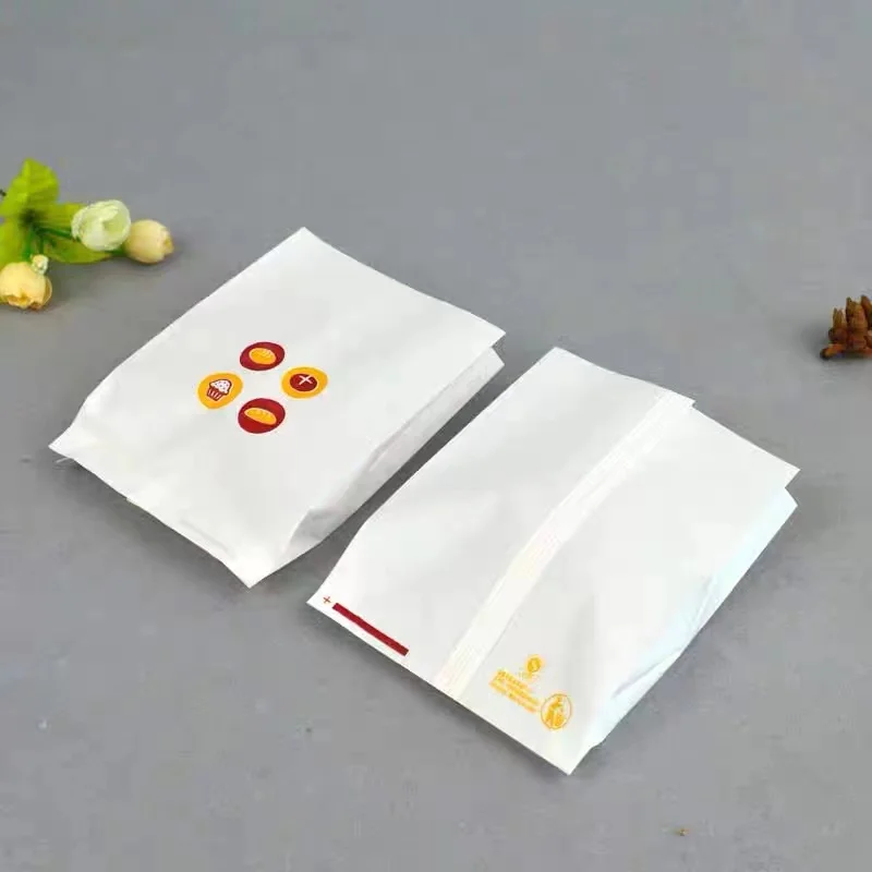 Wholesale custom logo printed grease proof white food burger snack paper packaging bag disposable wax donut paper bag