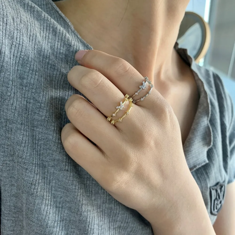 Dylam Moonstone Italian Silver Ring 925 Sterling Shiny Design 18K Gold Plated Adjustable Butterfly Rings Jewelry Women