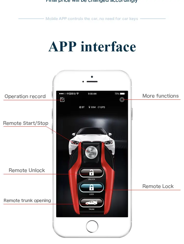 Drop Shipping KOL Cardot 4G Mobile Phone Control Car  Car Alarm Keyless Entry Remote Push Engine Start Stop Smart Key Car