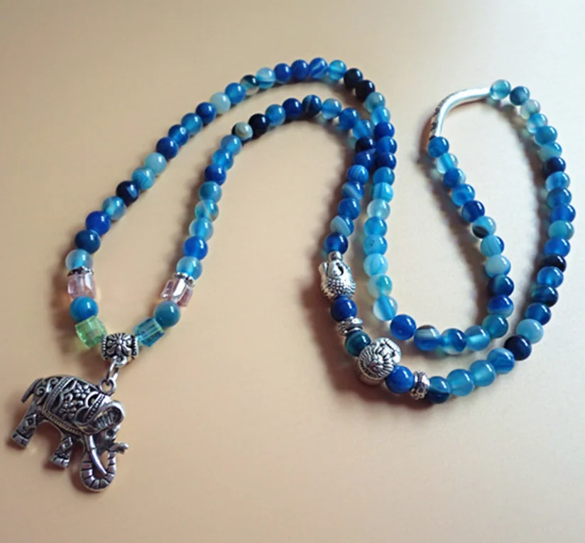 
Special Gift Blue Agate, Crystal, Elephant And Beaded Bracelet 