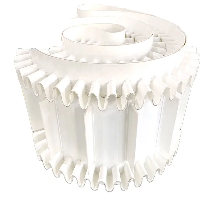 white pu food grade incline conveyor belt with hopper