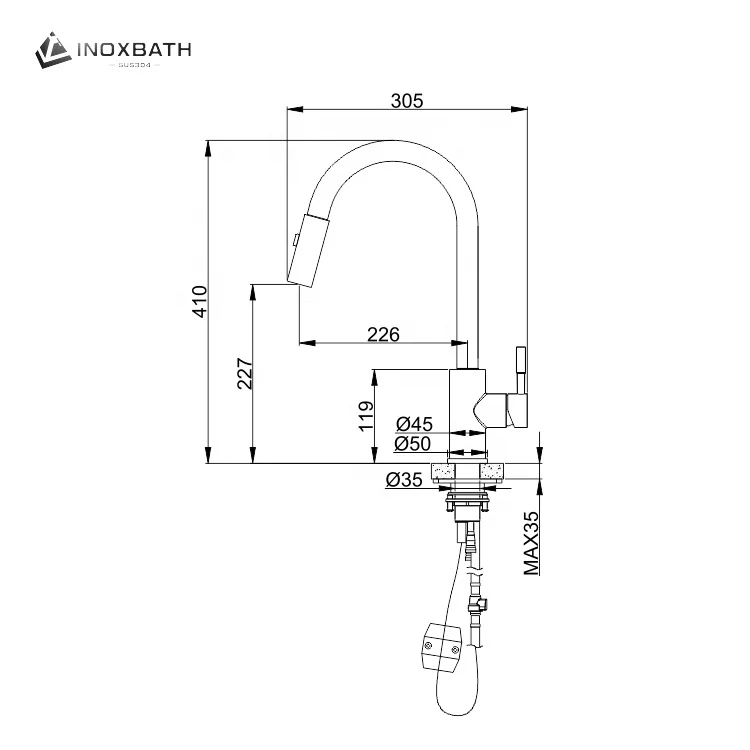 Stainless steel single lever hot and cold water mixer sink faucet kitchen faucets with pull down sprayer