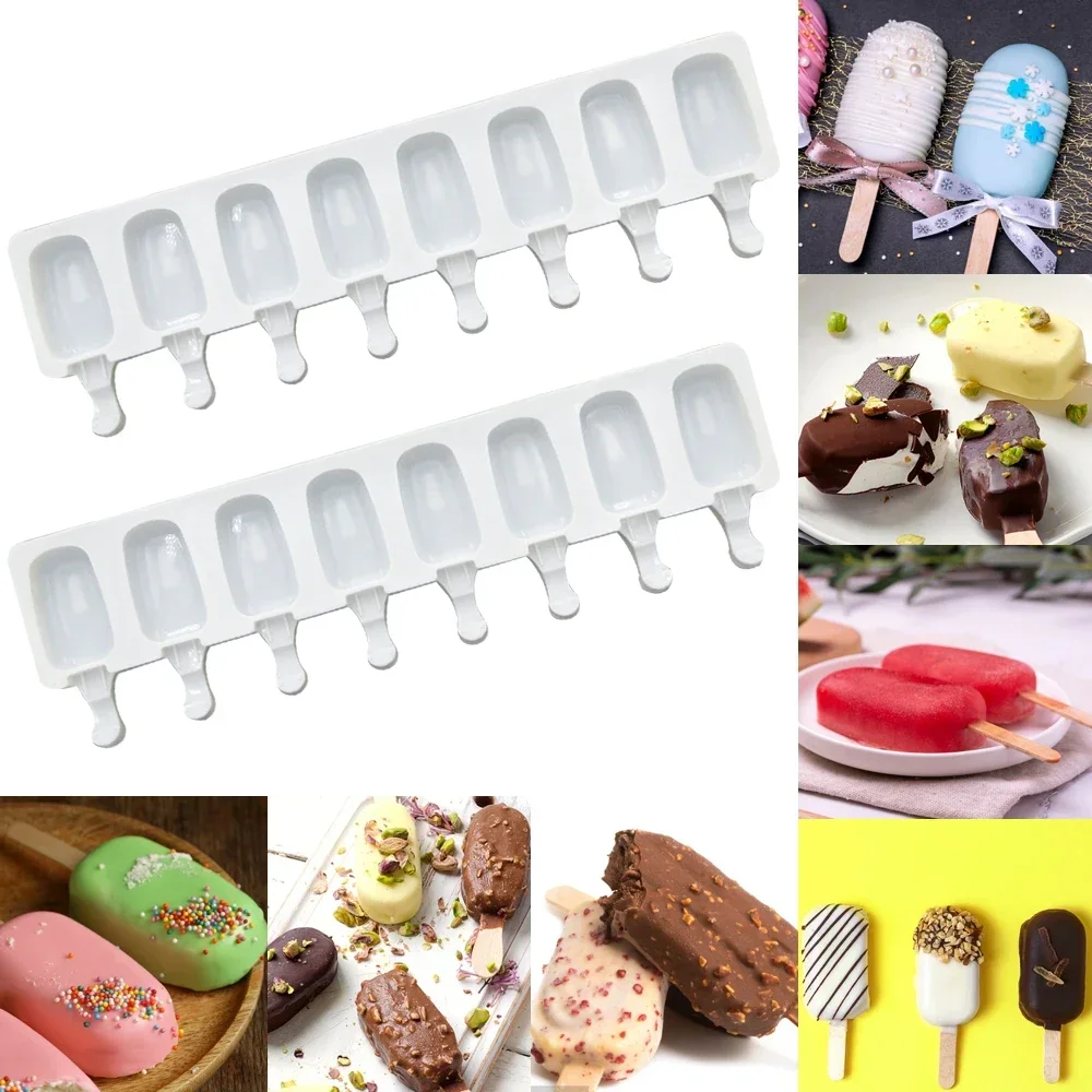 8 Hole Silicone Ice Cream Mold Magnum Silicone Mold DIY Fruit Juice Ice Pop Cube Maker Ice Tray Popsicle Mould Baking Accessorie