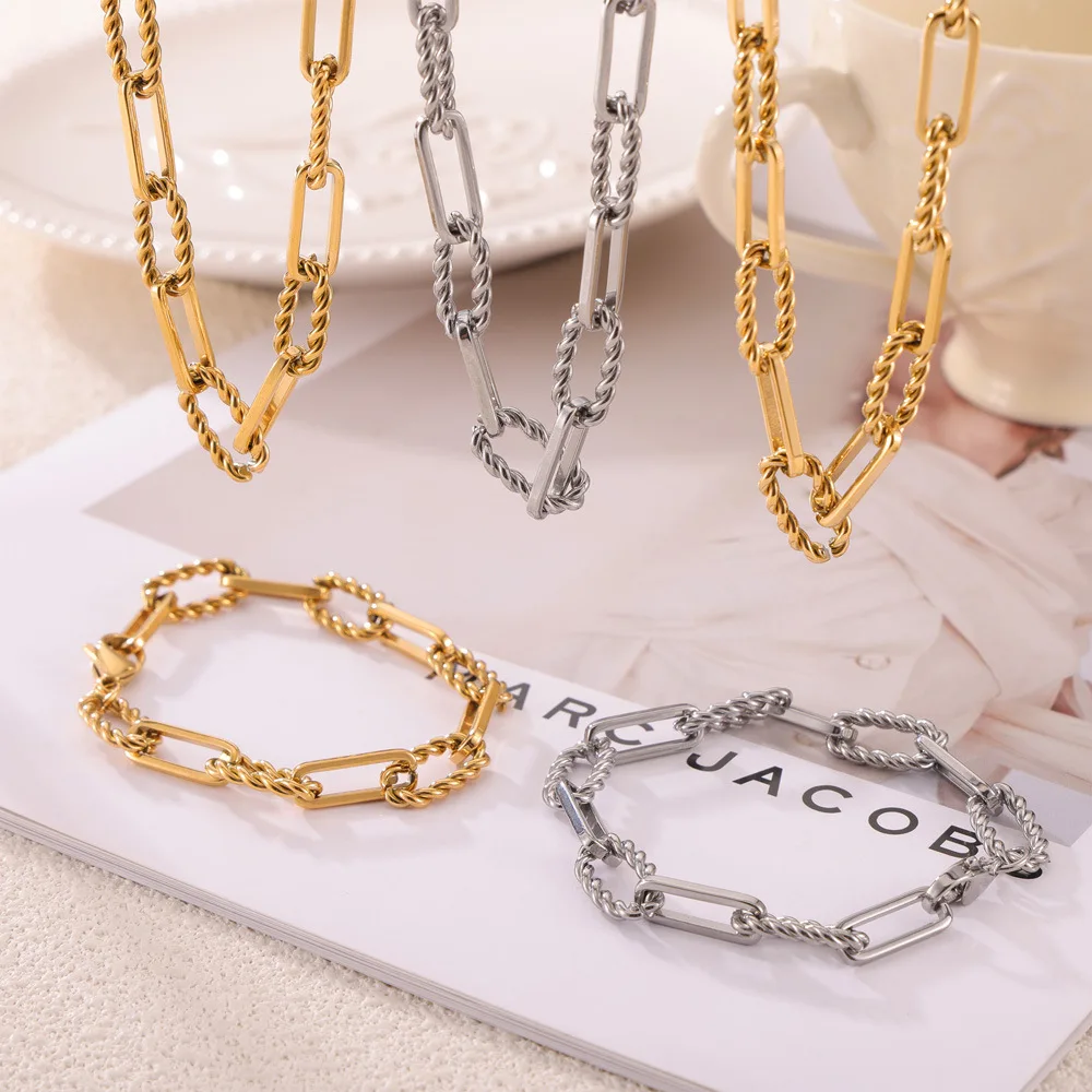 BJG0106S  Geometric chain necklace and bracelet set stainless steel jewelry set