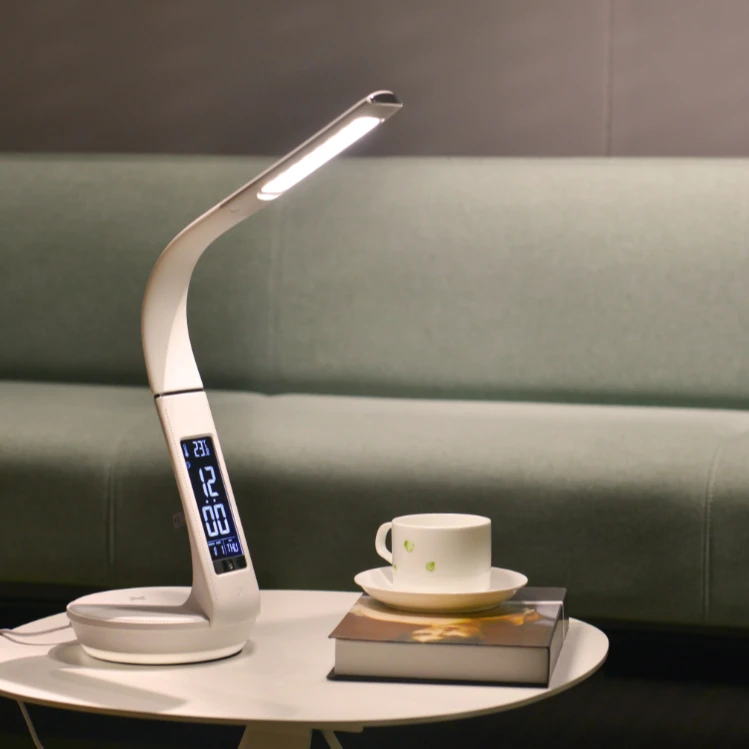Indoor Lighting Flexible Arm Desk Lamp Digital Alarm Clock Table Light Wireless Chargering Table Lamp for Living Room