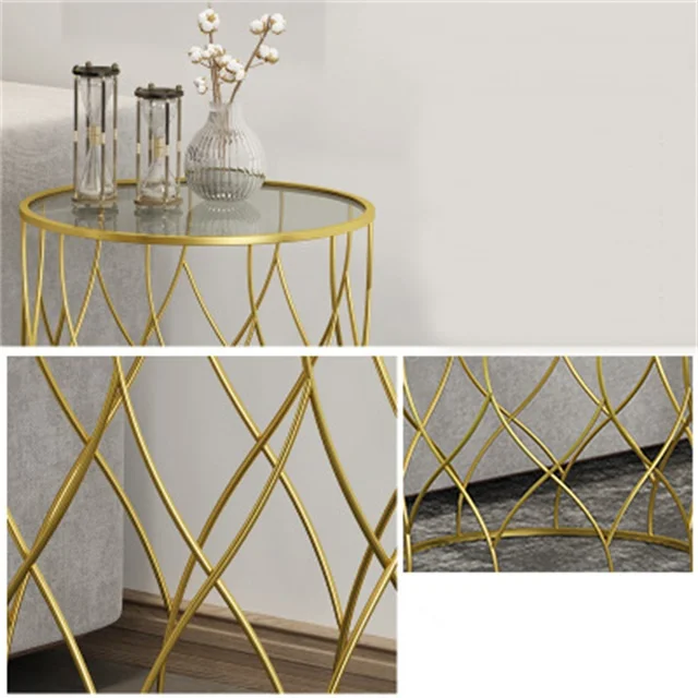 
Modern Round Bed Side Table Metal Glass Modern Coffee Table for Living Room 