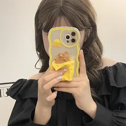 3D Cheese Mouse Toys Bracket Stand Phone Case For iPhone 13 12 11Pro Max XR XS Max Soft Silicone Cute Covers