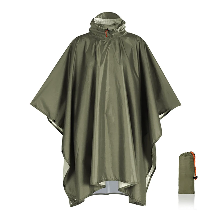 outdoor reusable hooded rain poncho for adult with pocket breathable polyester nylon raincoat custom