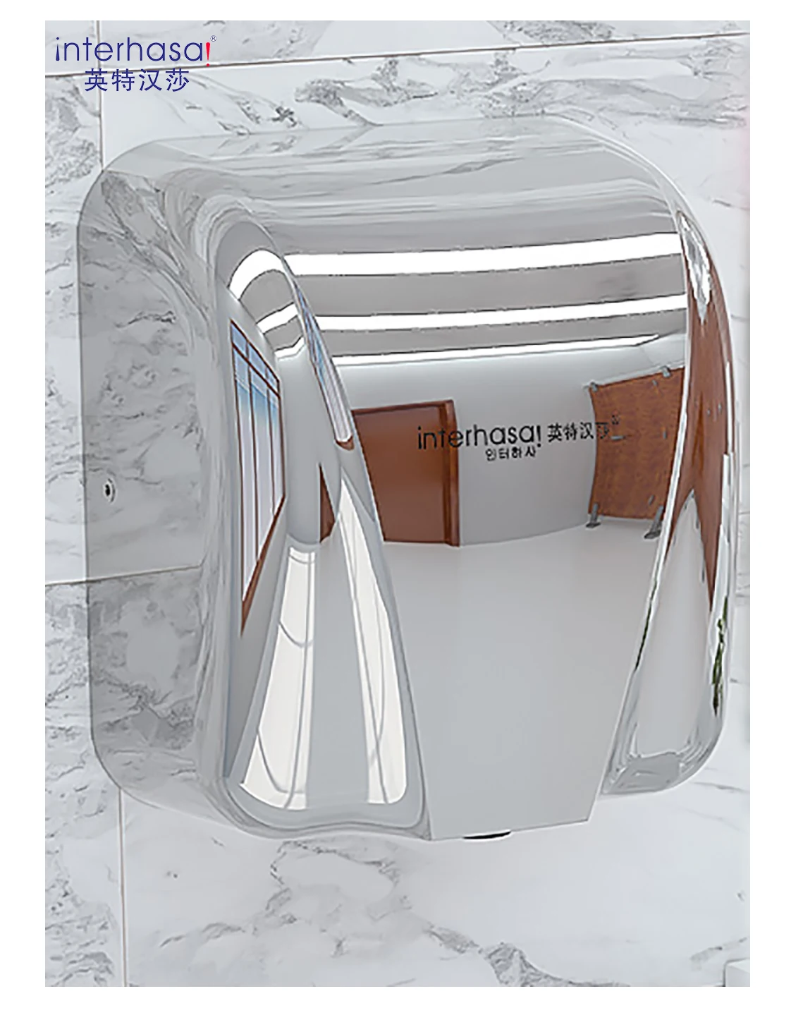 Автоматическая сушилка для рук Interhasa 1250 Вт высокоскоростная 304 Нержавеющая Сталь Настенная Индукционная сушилка для рук для коммерческого использования