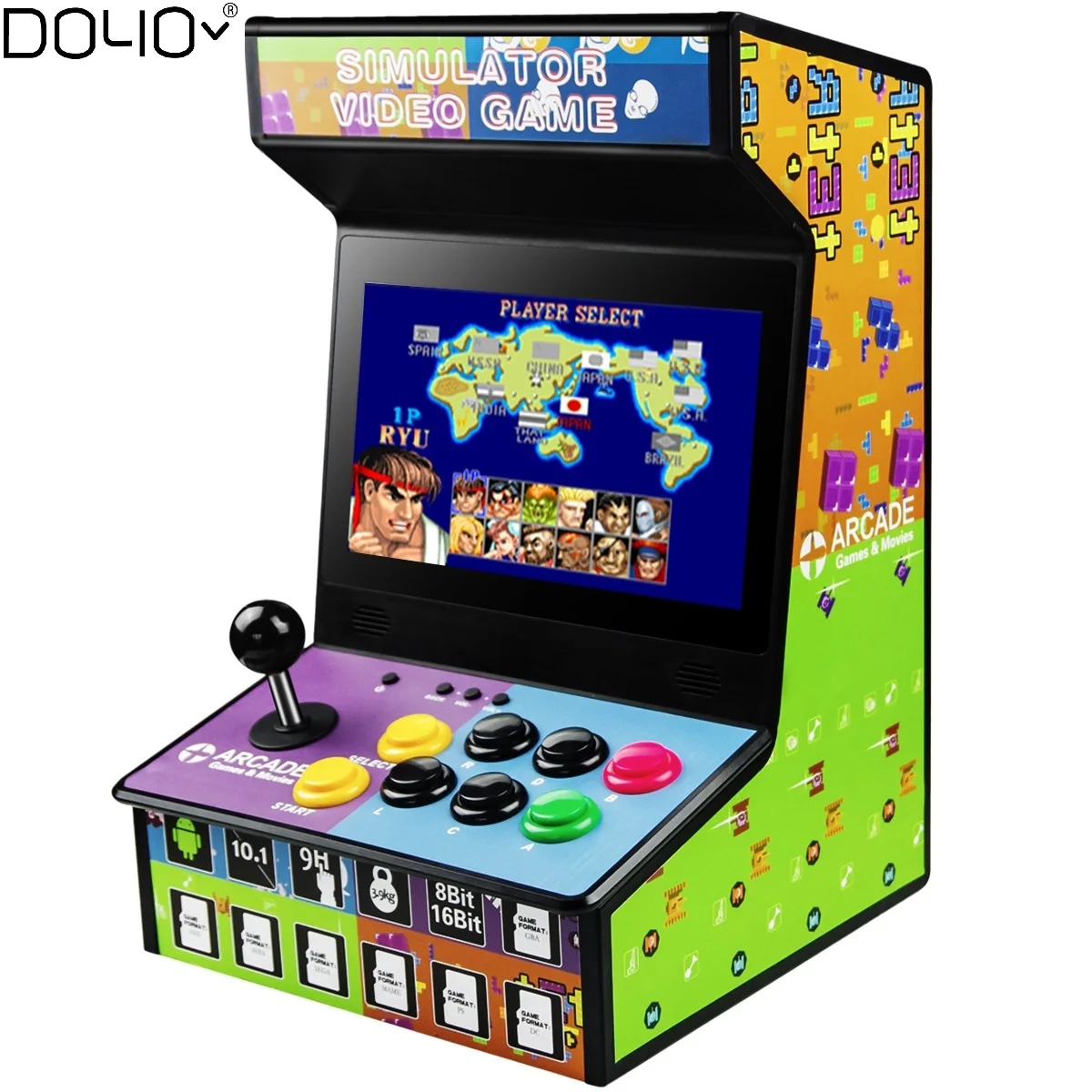 10.1 inch LCD Arcade Classic Game Machine Rechargeable Video Game Player with Built in 88 Games