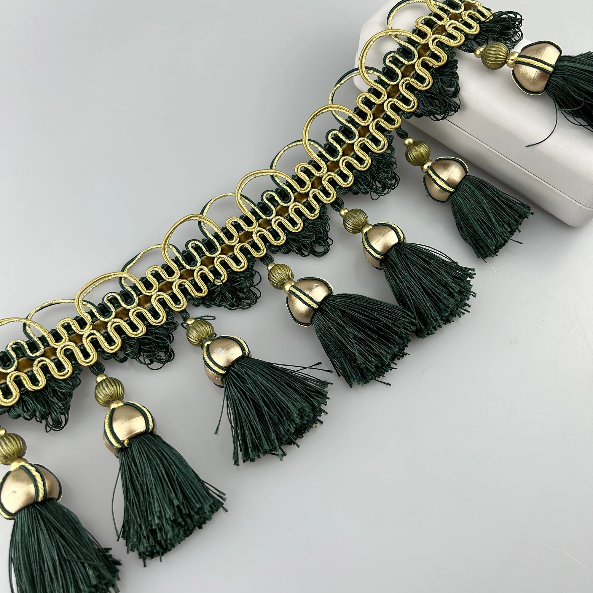 Furniture Twisted 12cm Tassels 100% Polyester Pendant With Beads and trim For Curtain Edge