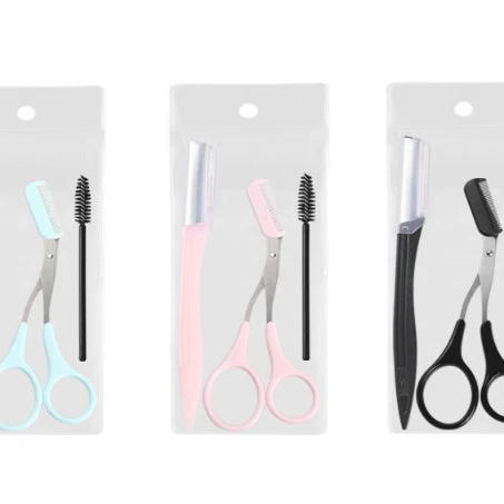 
3pcs Portable Eyebrow Trimming Set Eyebrow Razor Brush and Eyebrow Scissors 