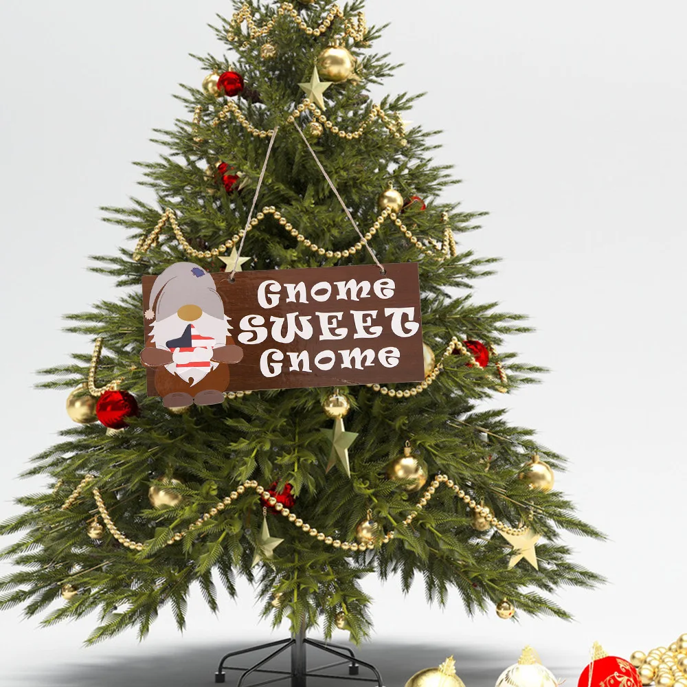 New Welcome DIY Wooden Door Sign Hanging Round Gnome Sign Christmas Front Door Decoration