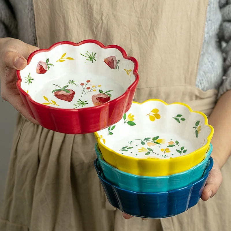 Jade-cer  Hand-painted Nordic style  four seasons design ceramic flower shape baking bowls