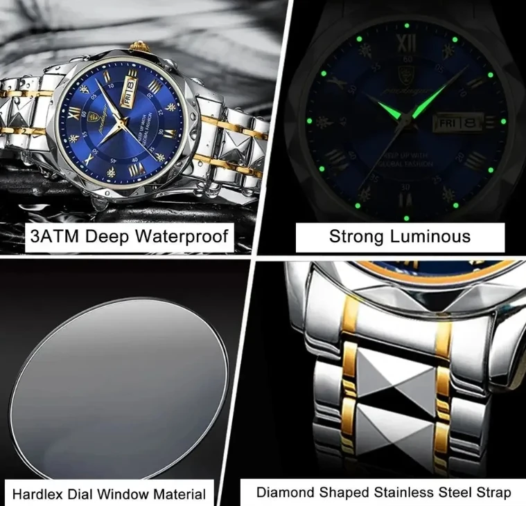 NJC Poedagar 615 New Arrivals Fashion Luxury Men Watch Stainless Steel Wristwatch Waterproof Luminous Quartz Watches For Men