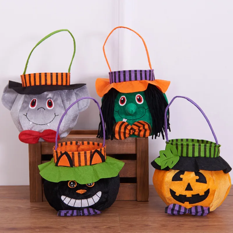 Wholesale Halloween Cartoon Candy Gift Bags Tote Bucket Halloween Pumpkin Witch Sweets Tote Bag Toys Basket for Kids