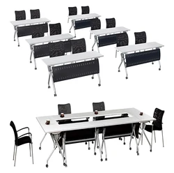 Folding Conference Table Furniture Metal Legs Study Easy Folding Table with Wheel Long Meeting Room White Office Furniture