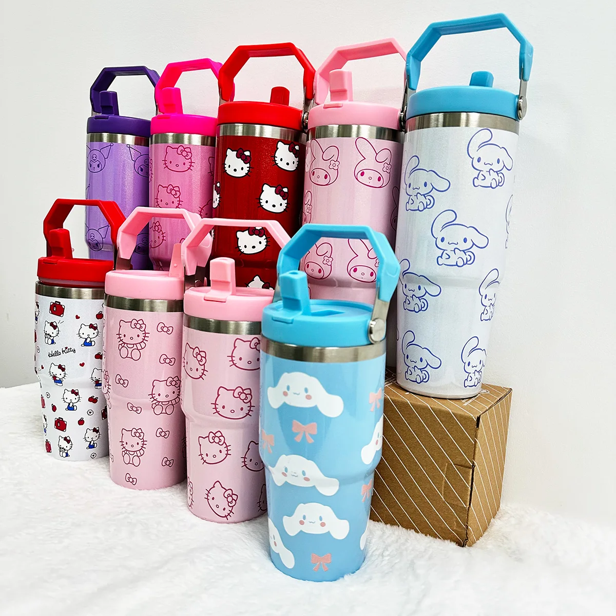 Newest anime Kawaii Cartoon Stainless Steel Tumbler Thermal Travel Mug With Handle Custom 20 30 40 oz Cup With Logo