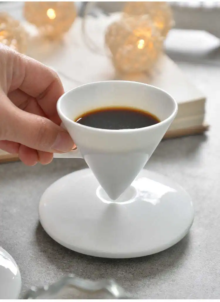 Light Espresso Cup Set Ceramic Porcelain Tea Cups Set and Saucer Luxury Bone China in White Minimalist Customized Logo Mugs