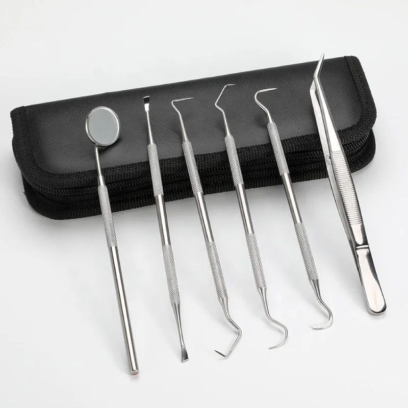 Dental Examination Kit Set of 6 | Including Dental Tweezers Probes Scalers & Mirror Handle | Student Tooth Examination Kit