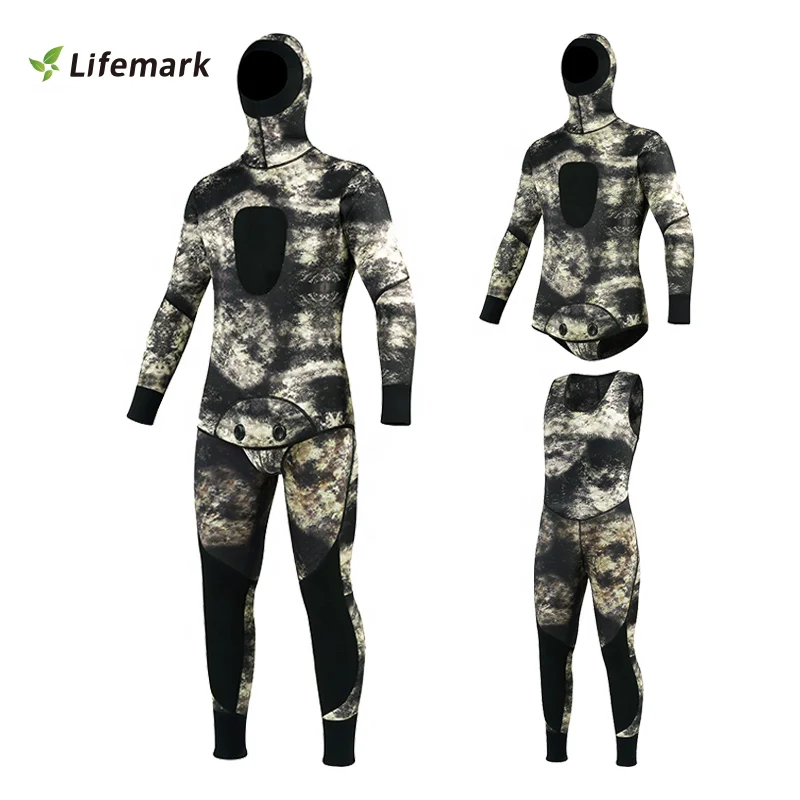 Diving Wetsuit for Men 3mm 5mm 7mm Camo Hooded Open Cell Neoprene Spearfishing Wetsuits hooded neoprene front