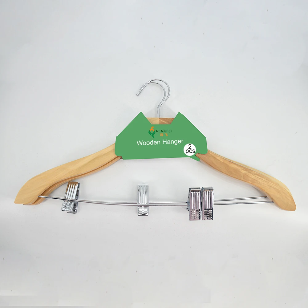 BSCI Factory Anti Slip Premium Luxury Hotel Wooden Clothes Hangers with Clips