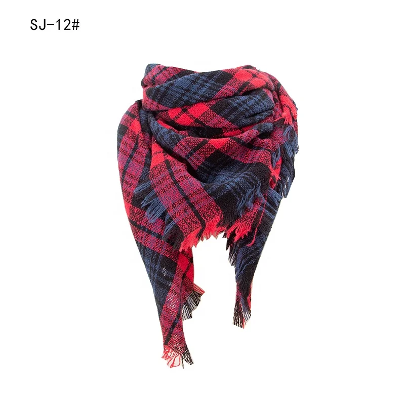 Womens Warm Long Shawl Wraps Large Scarves Knit Cashmere Feel Plaid Triangle Scarf Adult Classic Winter Latest Scarf Designs